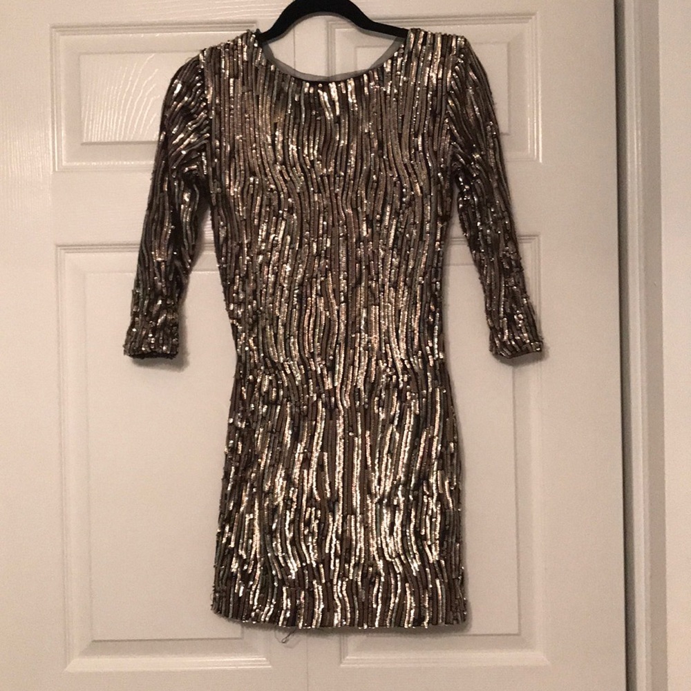 Long sleeve low back sequin dress
